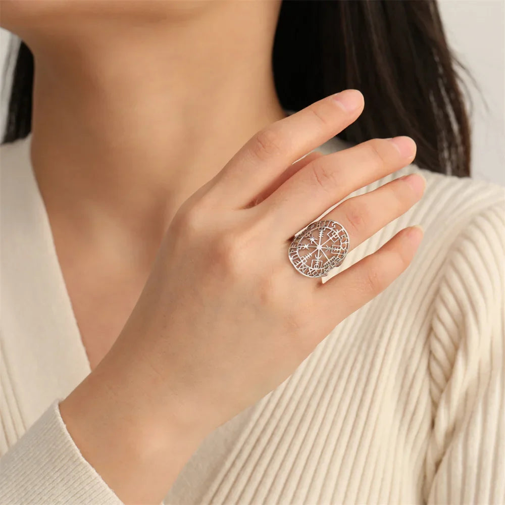 Pierścionek Vegvisir Kompas Runiczny Wiking