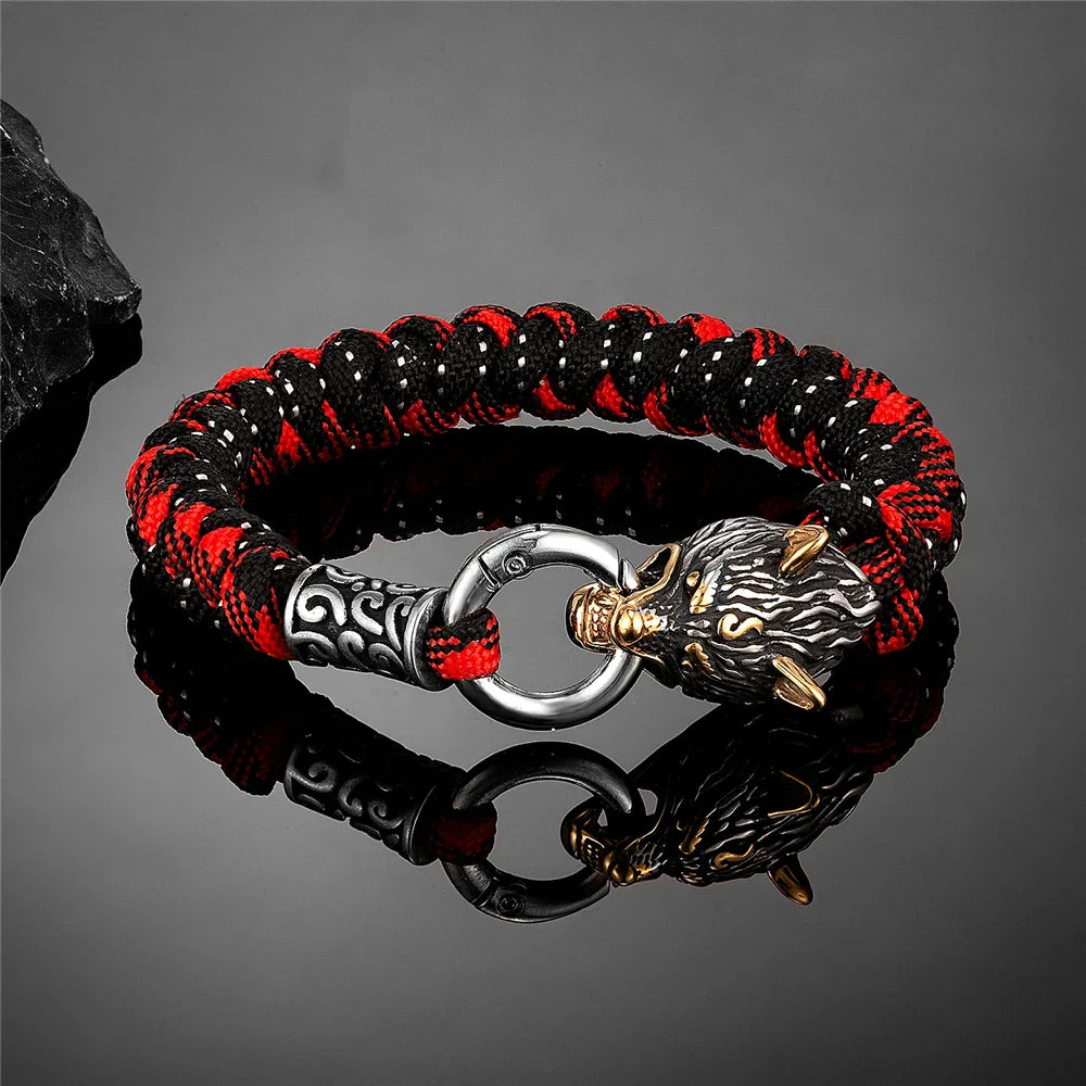 Bracelet Fenrir de Survie - Gourmette en Corde de Parachute Loup Viking