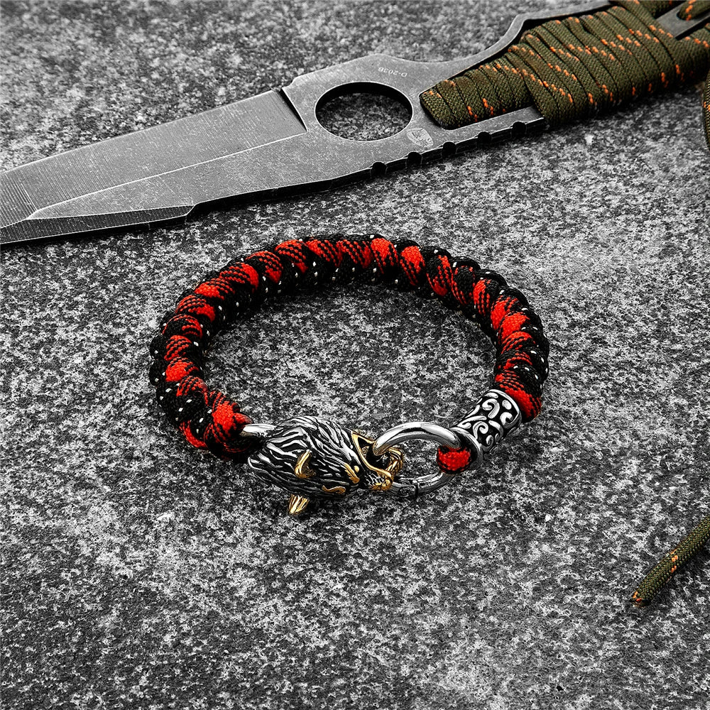Bracelet Fenrir de Survie - Gourmette en Corde de Parachute Loup Viking 2