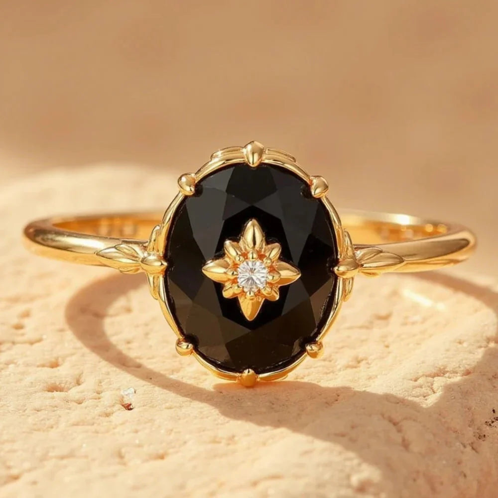 Bague Ajustable "Charme Nocturne" en Agate Noire