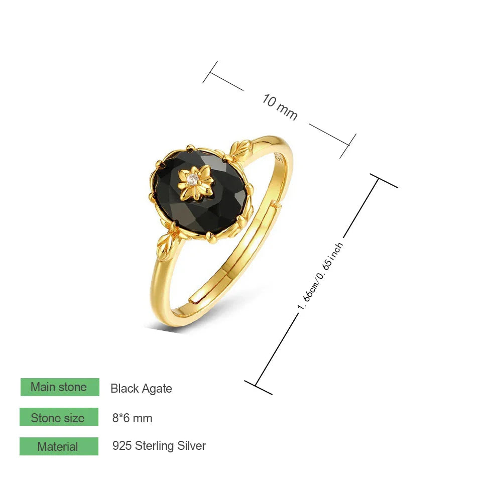 Bague Ajustable "Charme Nocturne" en Agate Noire