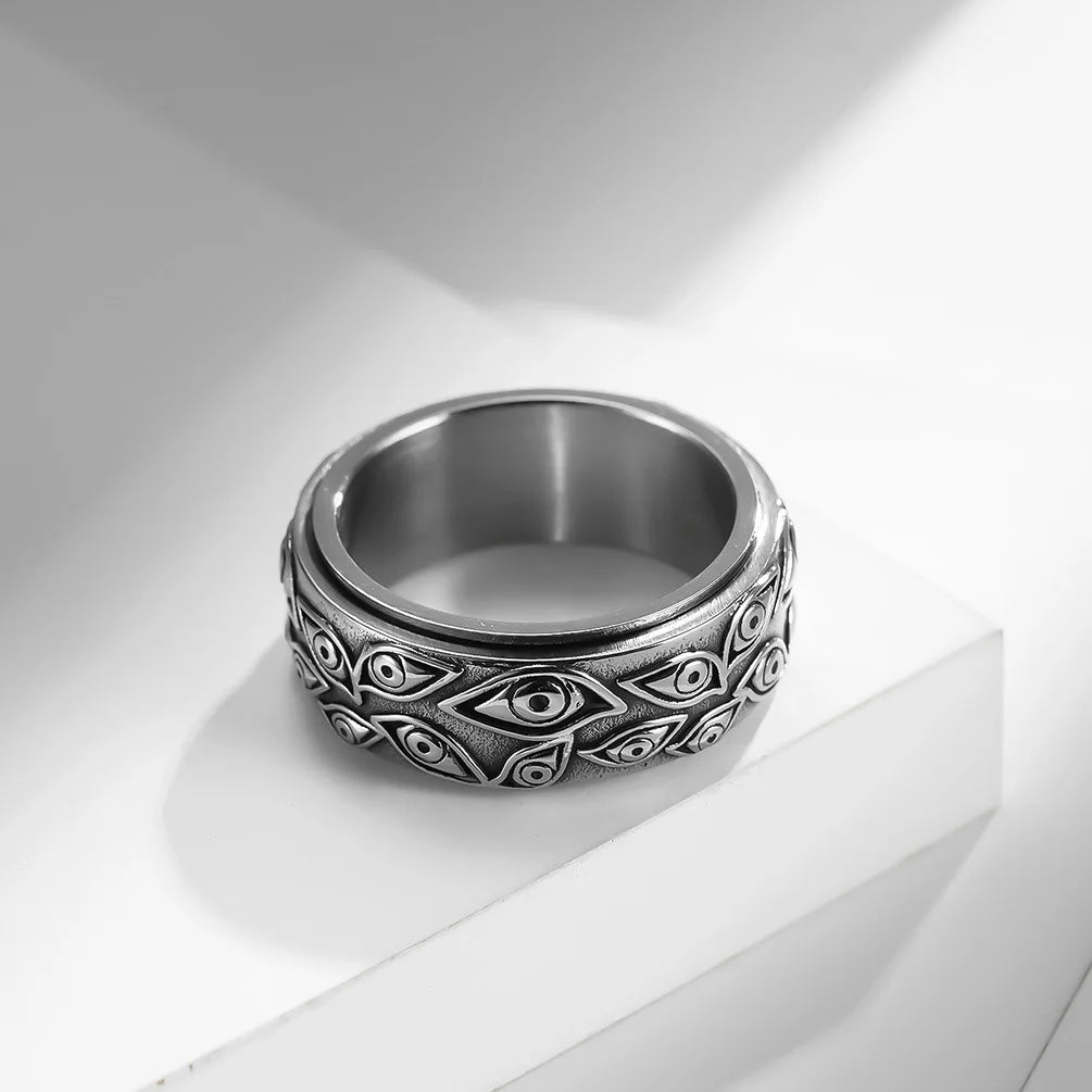 Bague Anneau Anti-Stress Tournant Oeil argent