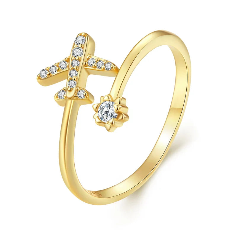 Pierścionek Obrączka Samolot ze Prawdziwego Srebra dla Kobiet złoty