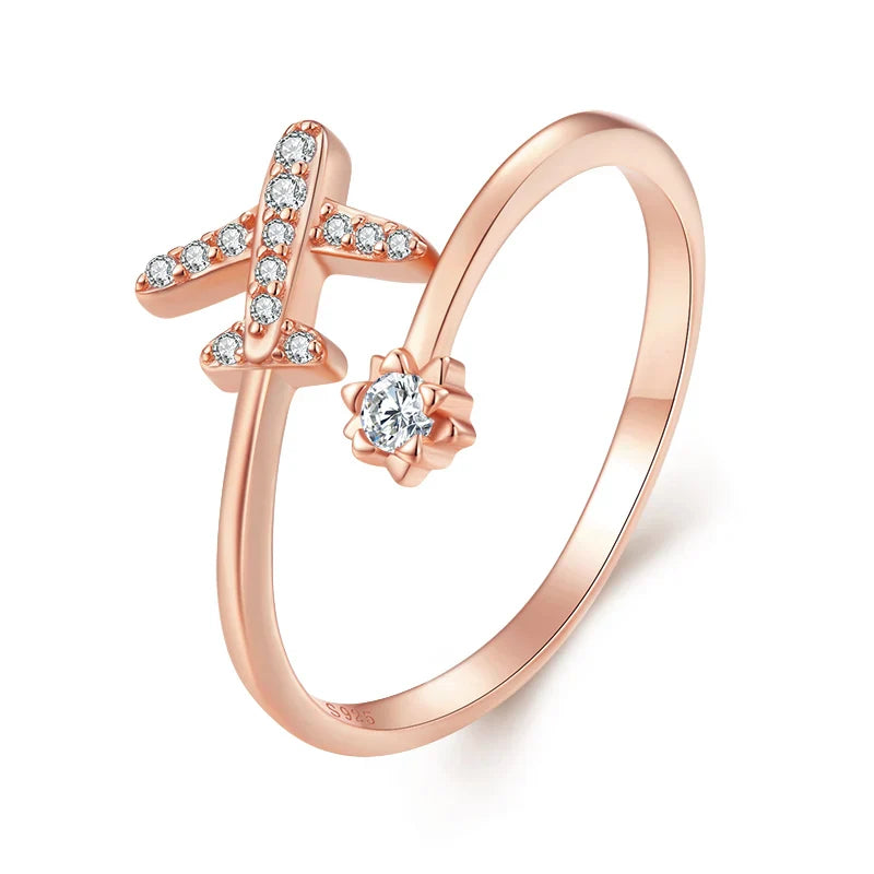 Pierścionek Obrączka Samolot ze Prawdziwego Srebra dla Kobiet różowe złoto