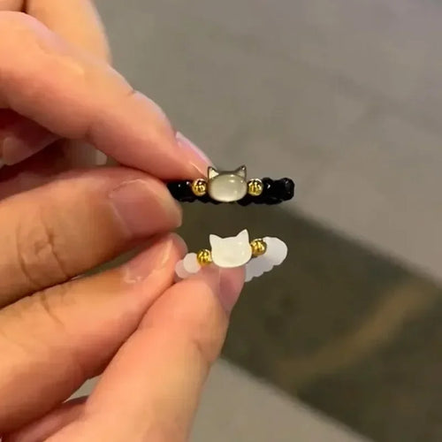 Pierścionek Obrączka Kot Kamienie