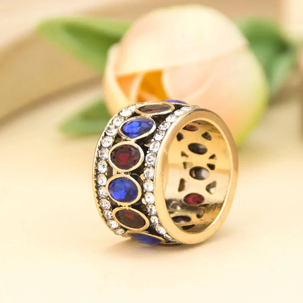 Bague Anneau Ethnique de Style Oriental bleu et rouge
