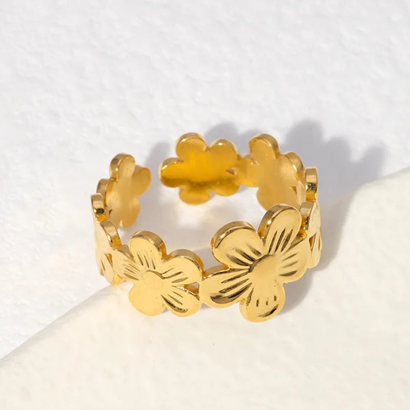 Bague Anneau Fleurs Dorées