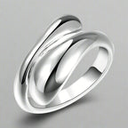 Pierścionek Obrączka Kropla Wody Srebrzona i Pusta