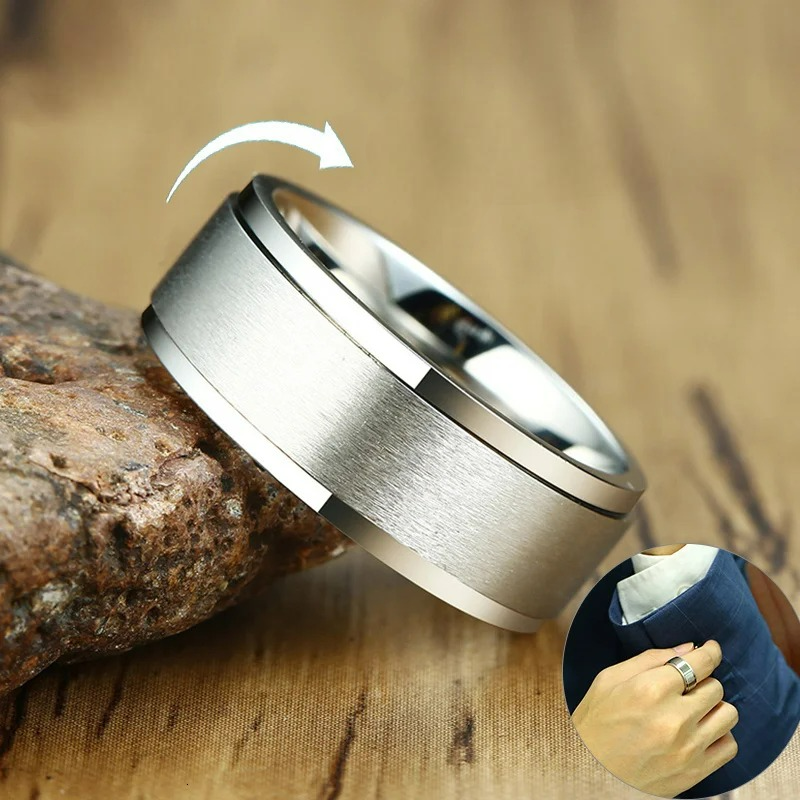 Bague Anneau Homme Anti-Stress Tournant argent