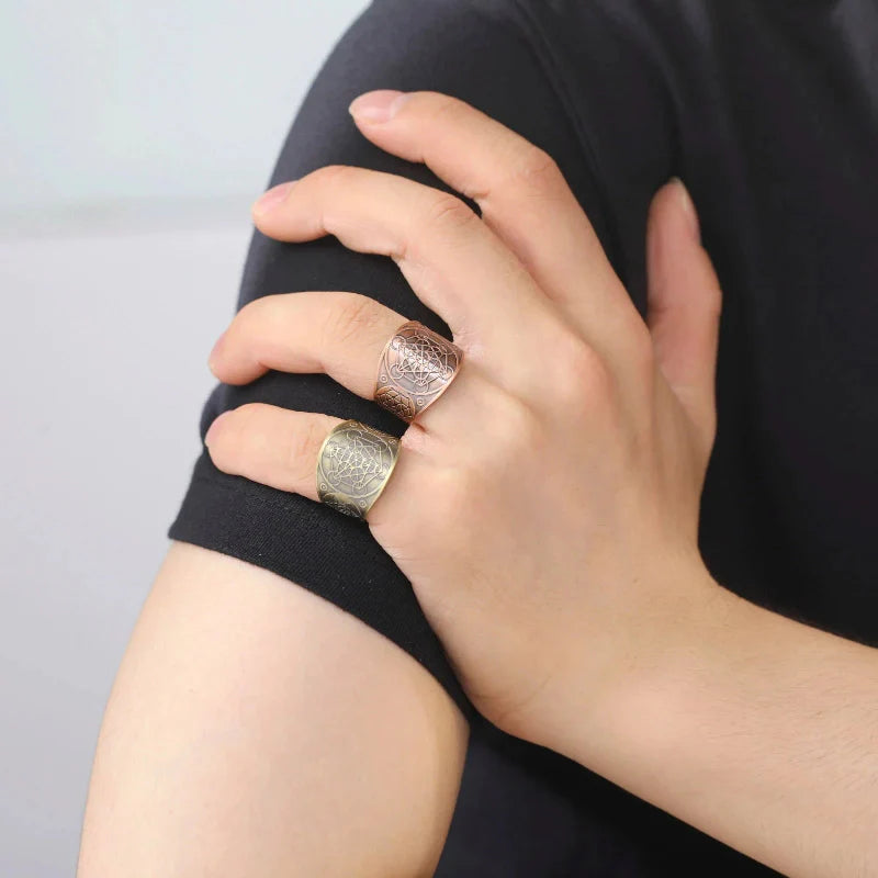 Bague Anneau Homme Cube de Métatron or