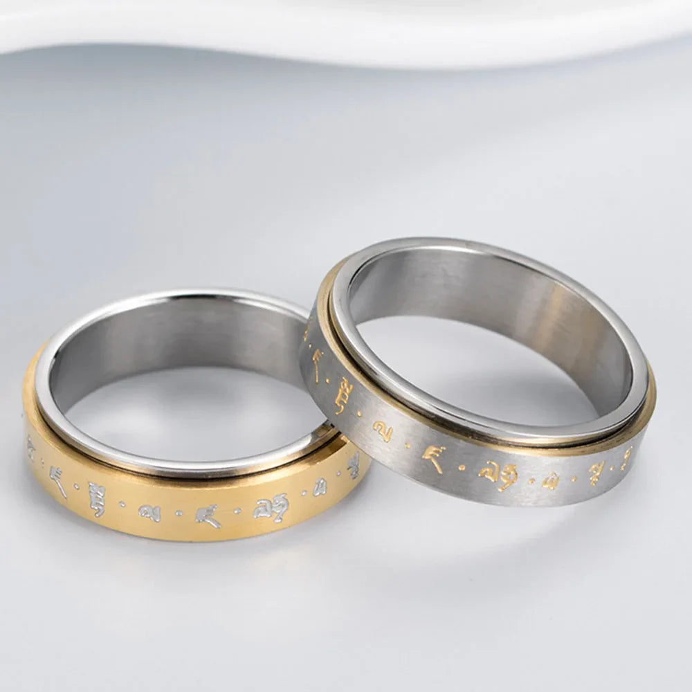 Pierścionek Obrączka z Wzorem dla Mężczyzn lub Kobiet Antystresowy Obracający się złoty