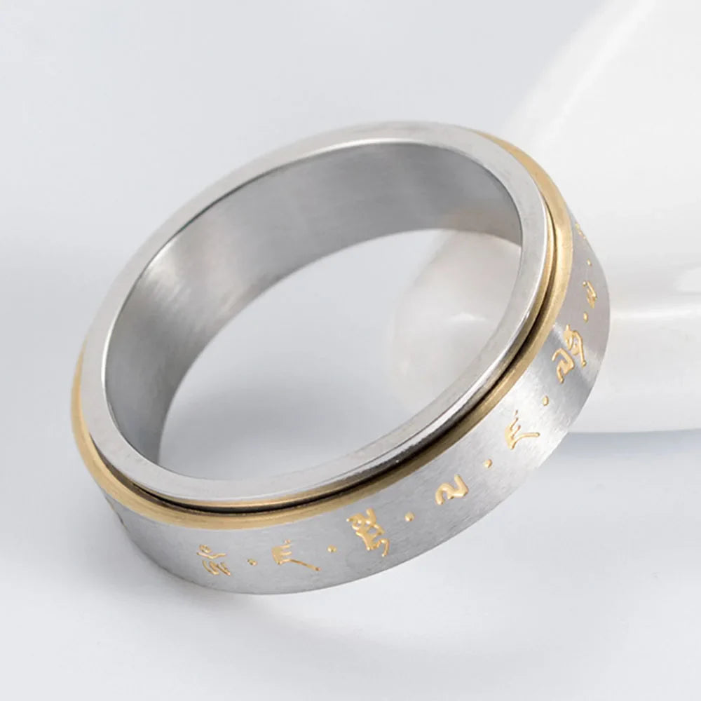 Pierścionek Obrączka z Wzorem dla Mężczyzn lub Kobiet Antystresowy Obracający się srebrny