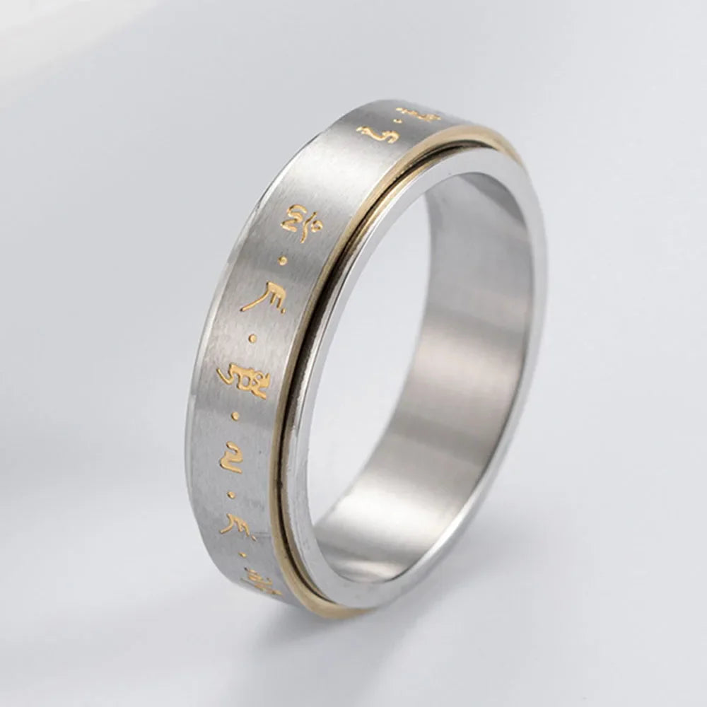 Pierścionek Obrączka z Wzorem dla Mężczyzn lub Kobiet Antystresowy Obracający się srebrny