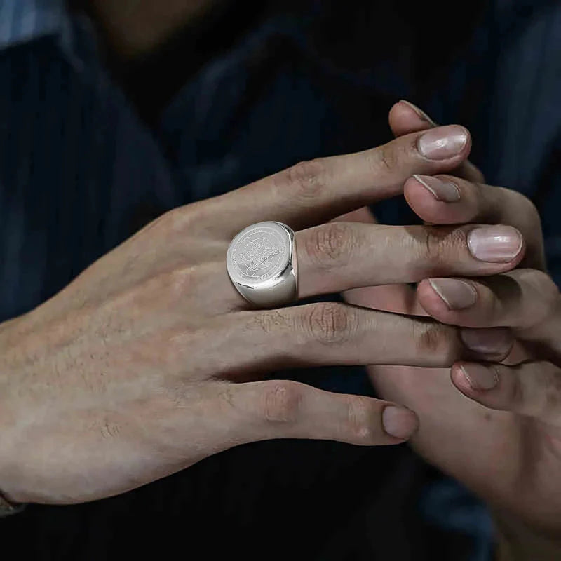 Pierścionek Obrączka Czarne Kostki Metatron srebrny