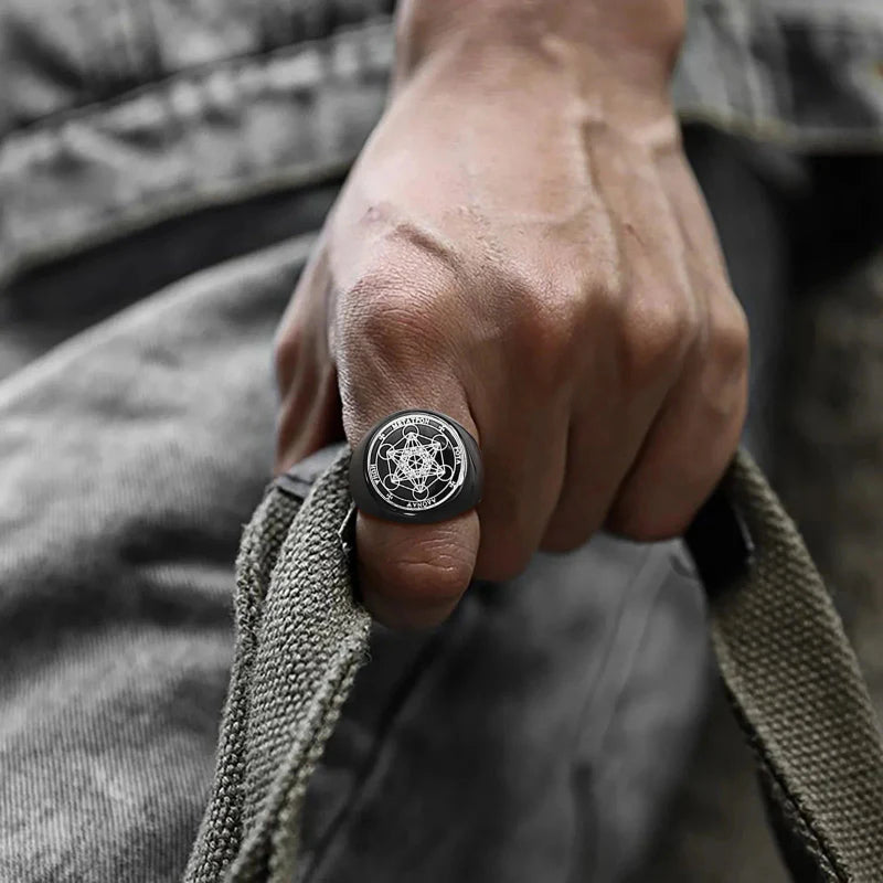 Pierścionek Obrączka Czarne Kostki Metatron czarny