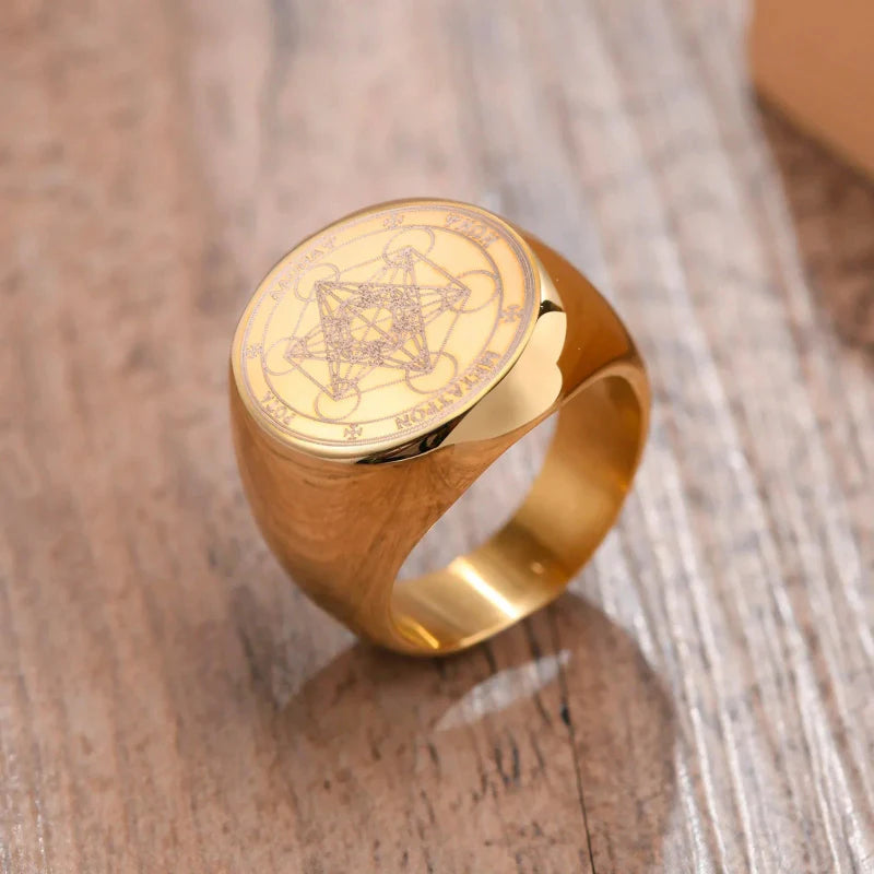 Pierścionek Obrączka Czarne Kostki Metatron złoty