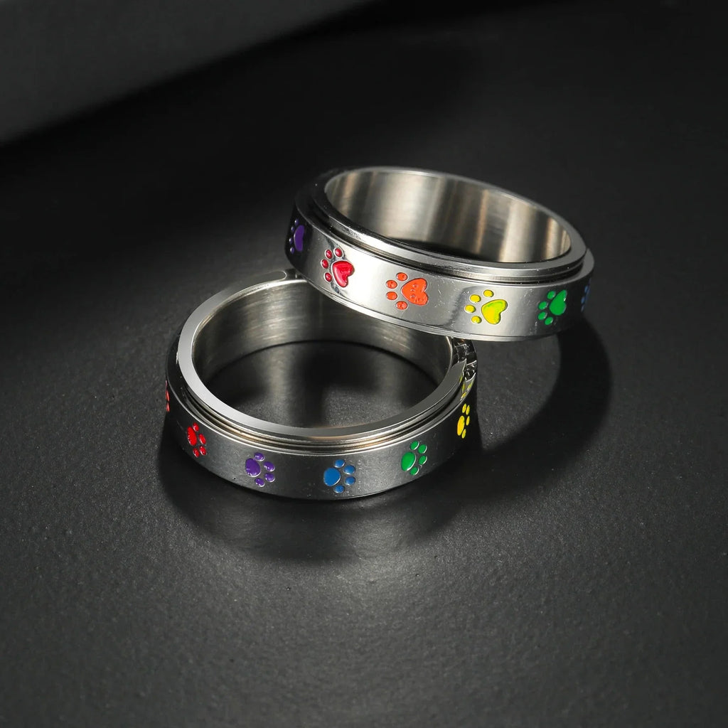Bague Anneau avec Coeurs ou Pattes Anti-Stress Tournant coeur