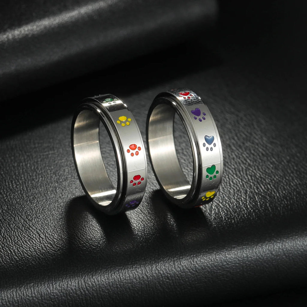 Bague Anneau avec Coeurs ou Pattes Anti-Stress Tournant pattes