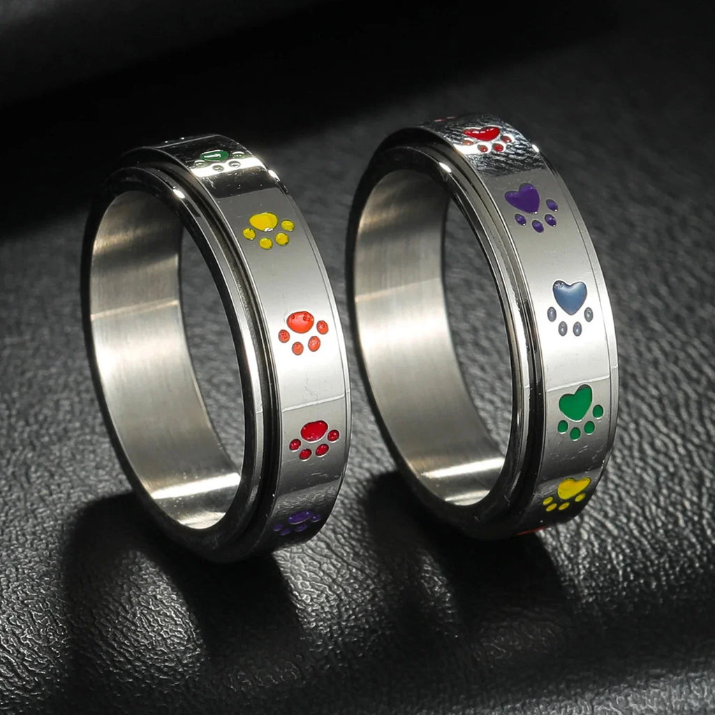 Bague Anneau avec Coeurs ou Pattes Anti-Stress Tournant pattes
