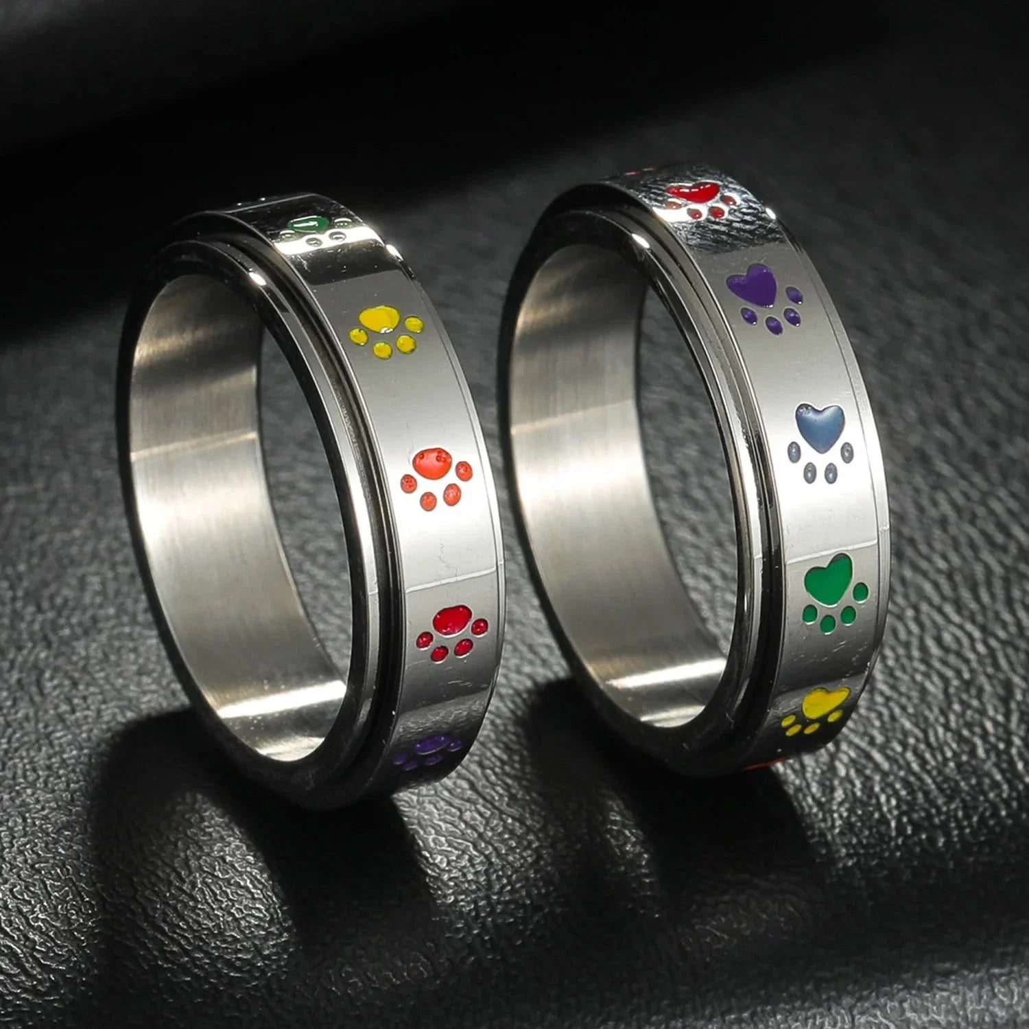 Bague Anneau avec Coeurs ou Pattes Anti-Stress Tournant pattes