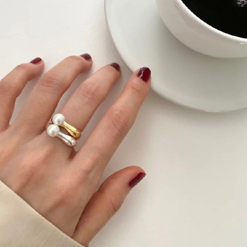 Bague Anneau Pour Femme avec Perle Blanche argent