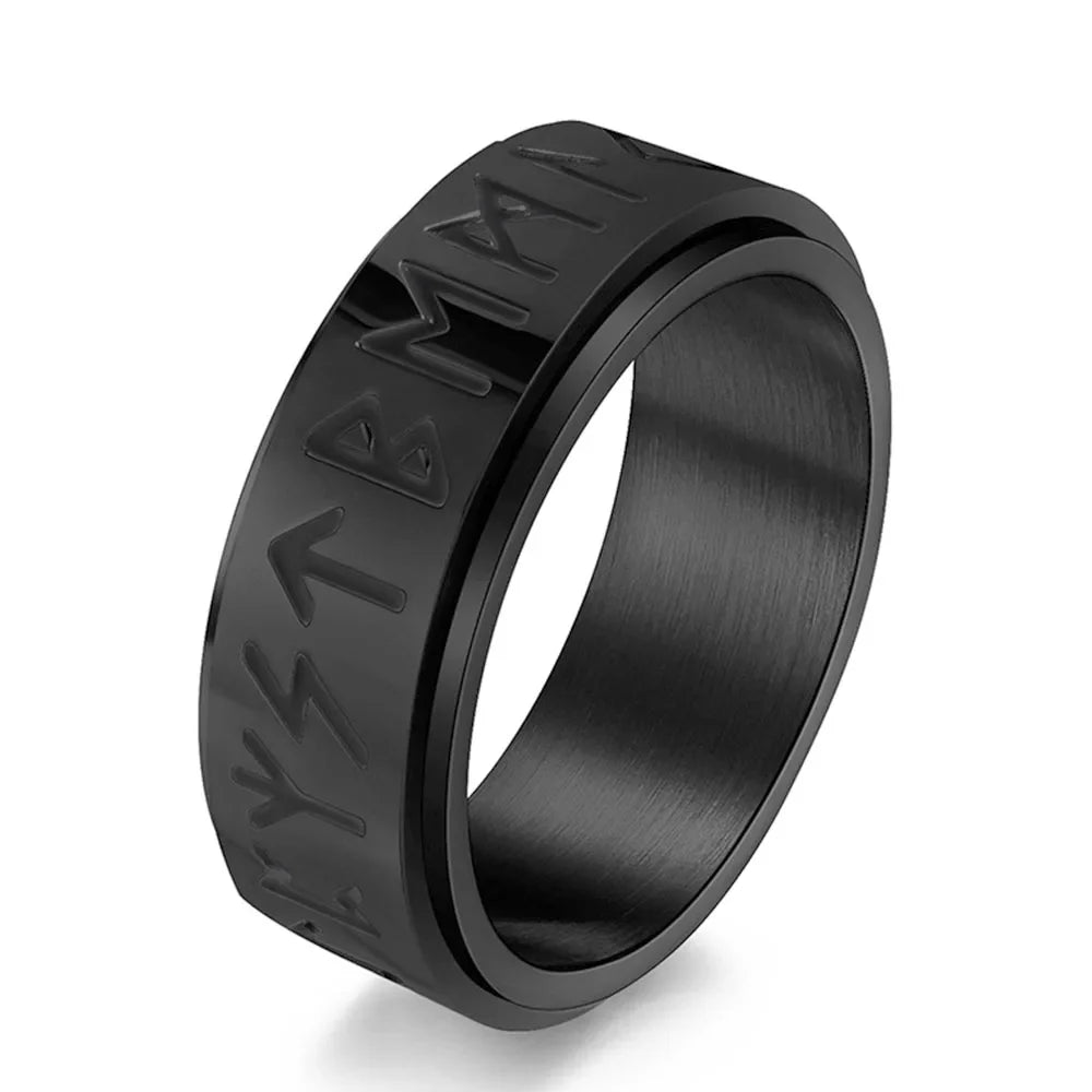Bague Anneau Viking Homme Anti-Stress Tournant noir