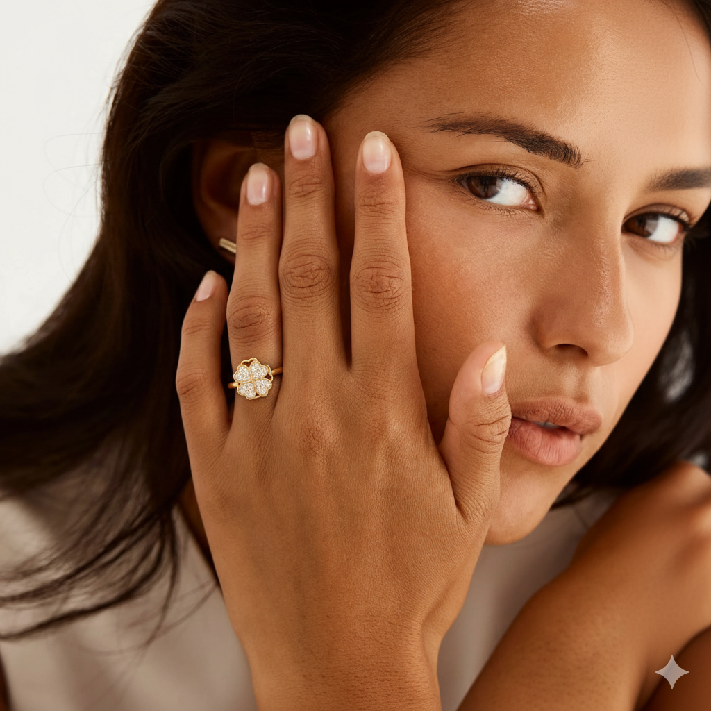 Bague Anti-Stress Tournant Trèfle à 4 Feuilles