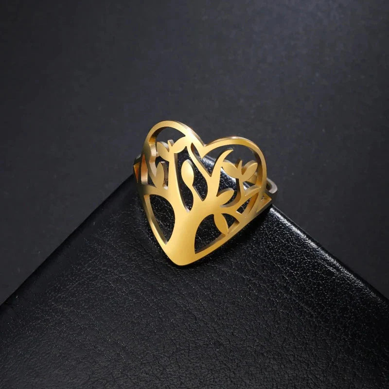 Bague Arbre de Vie Femme Anneau Coeur or