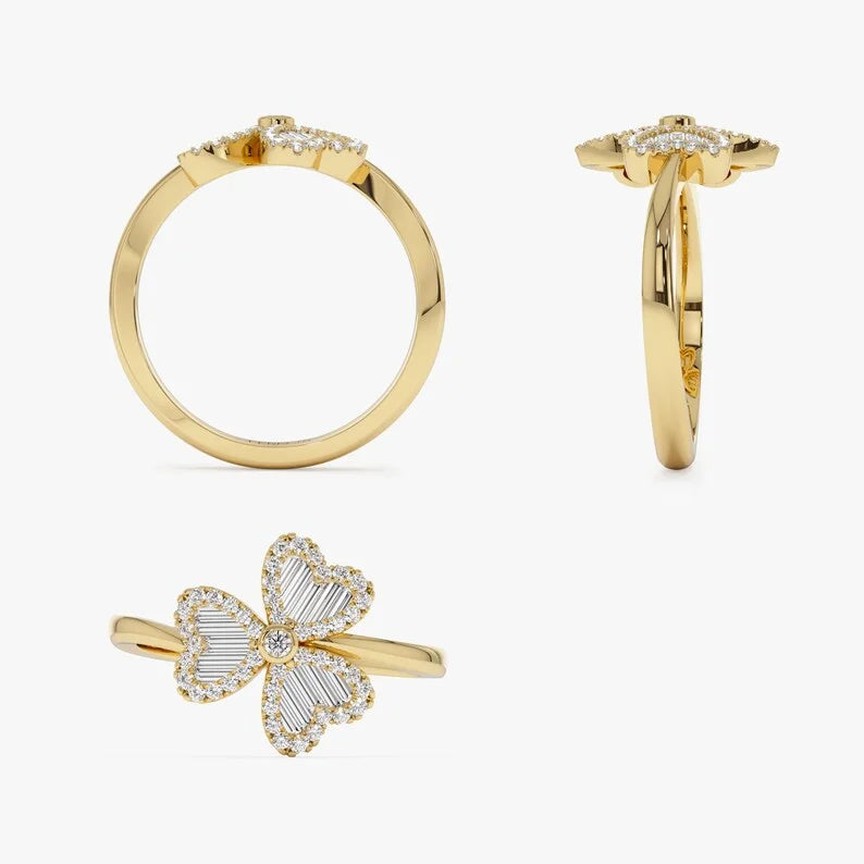 Pierścionek z koniczyną o 3 listkach z cyrkonią