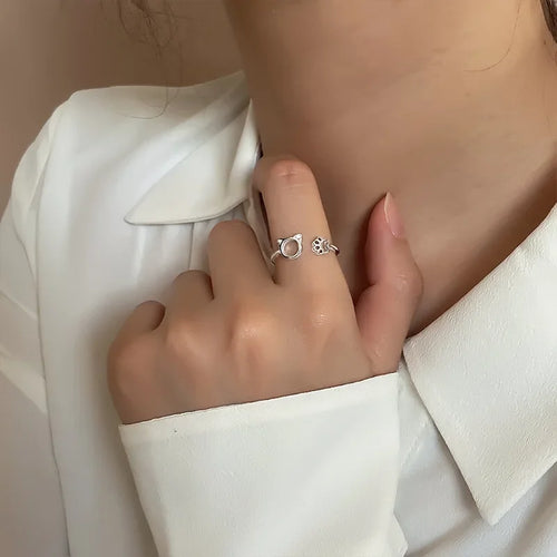 Pierścionek Kot Pierścień z Łapkami srebrny