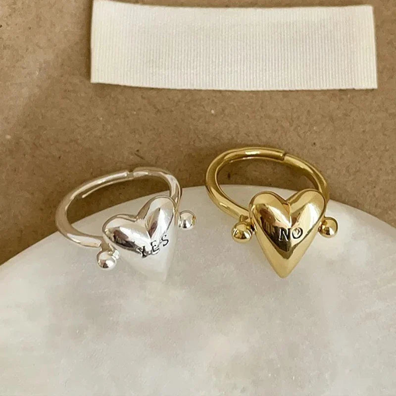 Bague Coeur "Yes" et "No" pour Couple d'Amoureux or