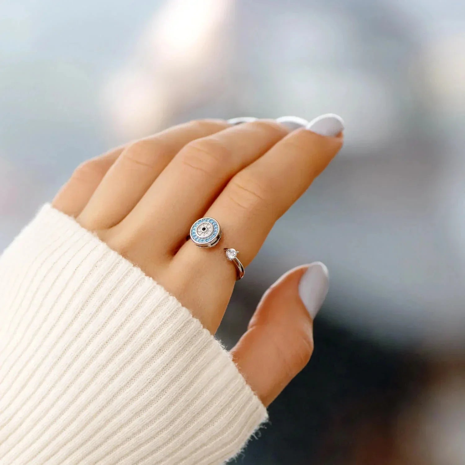 Pierścionek przeciw lękowi Greckie tureckie niebieskie oko Matiasma Mataki