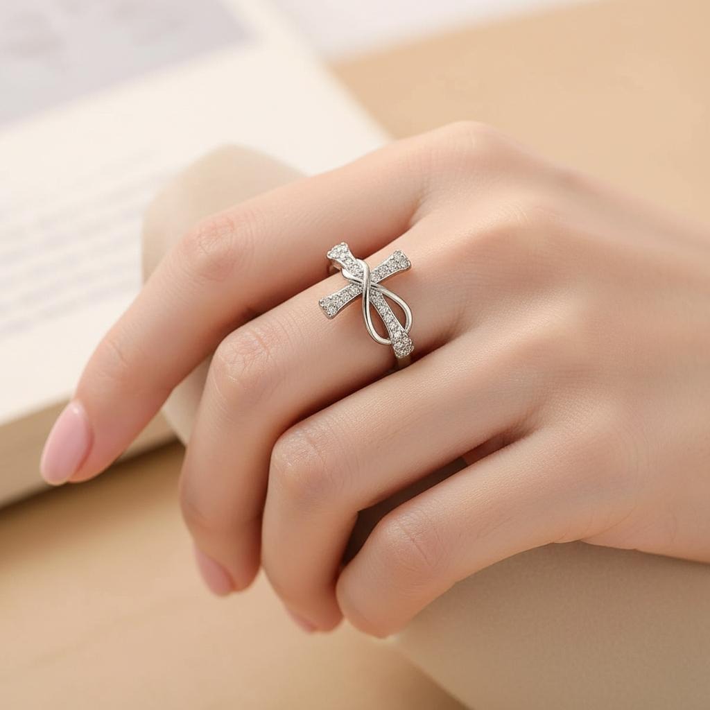 Bague Croix Chrétienne Zircon Femme