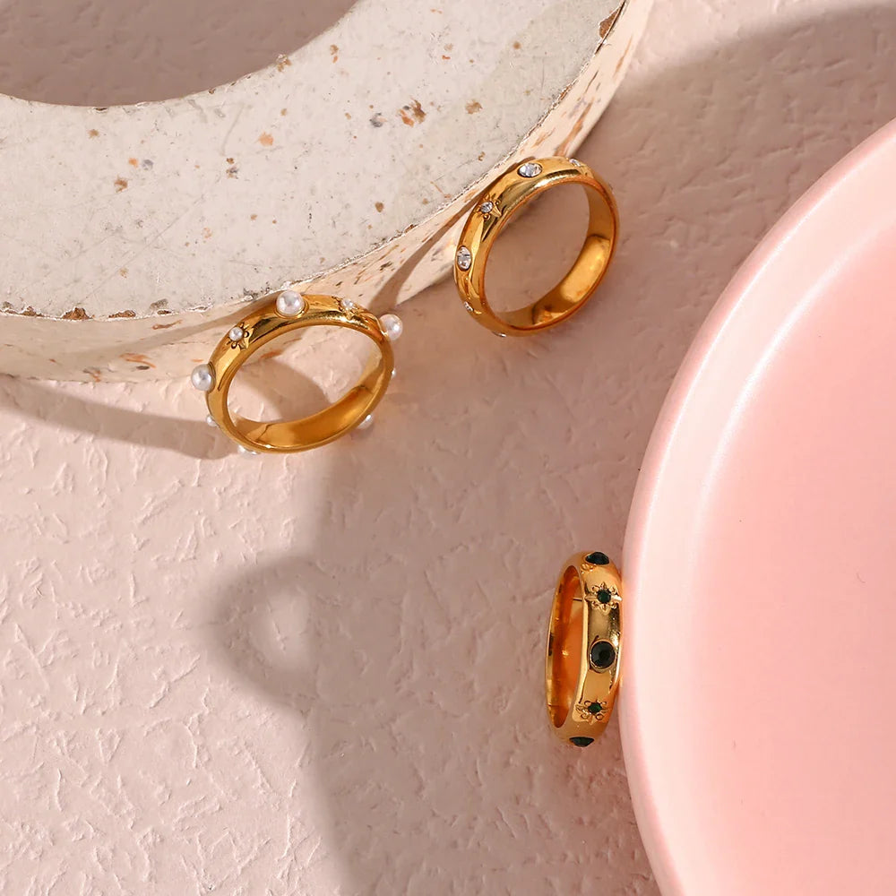 Pierścionek stylowy z perłami i cyrkoniami 2