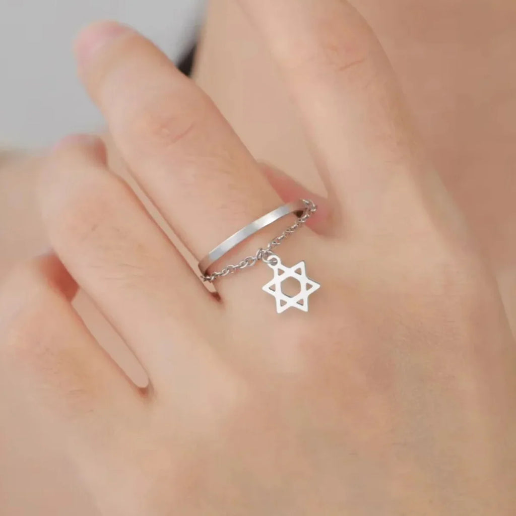 Designerski pierścionek z gwiazdą Dawida, żydowskim symbolem, srebro