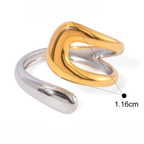 Pierścionek złocony i posrebrzany, pierścień z pustą kroplą wody