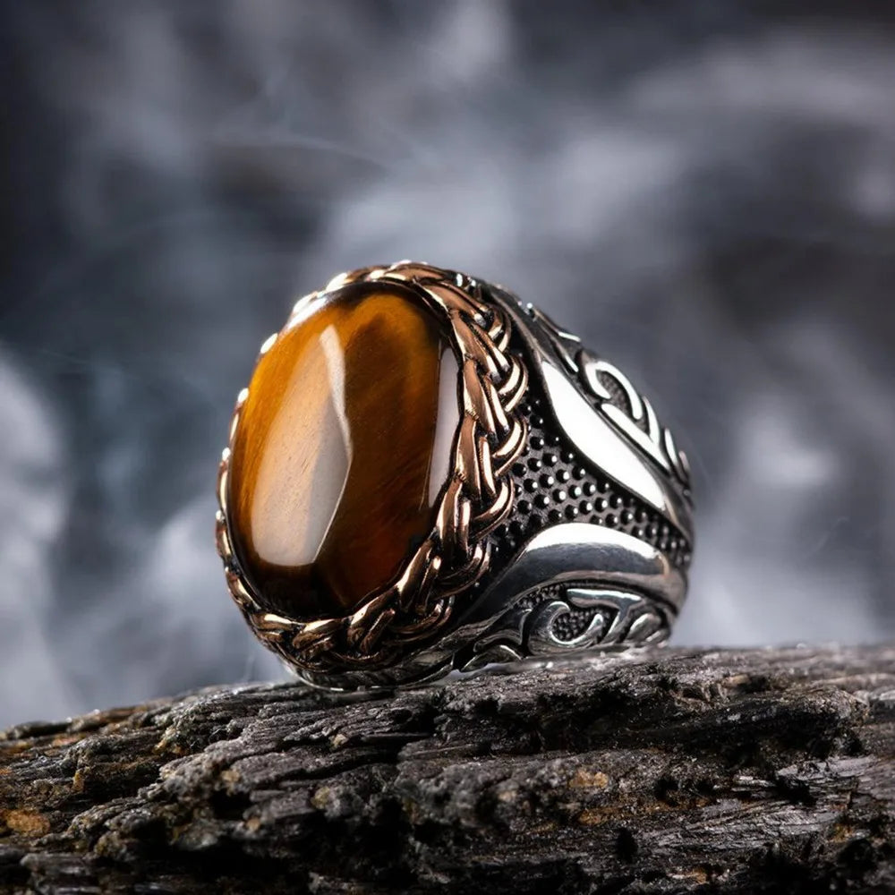 Bague en Pierre Oeil de Tigre Homme ou Femme