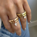 Pierścionek cienki pierścień kropla wody z perłą z cyrkonu 1