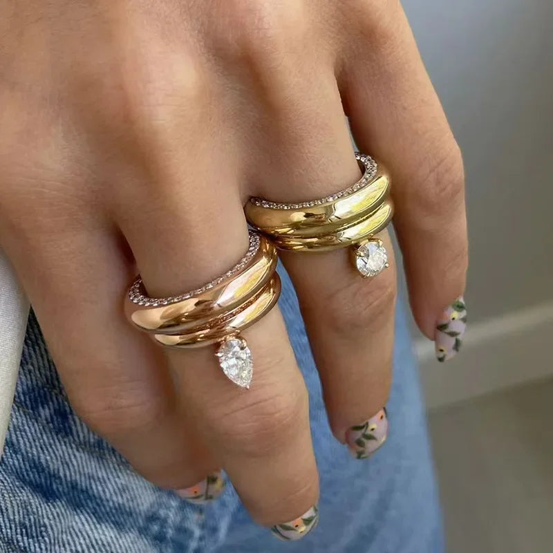 Pierścionek cienki pierścień kropla wody z perłą z cyrkonu 1