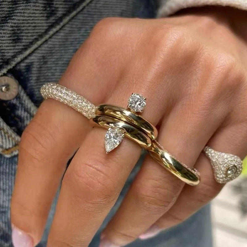 Pierścionek cienki pierścień kropla wody z perłą z cyrkonu 1