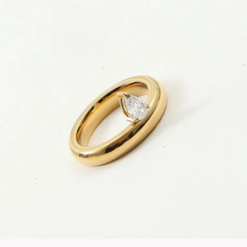 Bague Anneau Fine Goutte d'Eau avec Perle en zircon 1