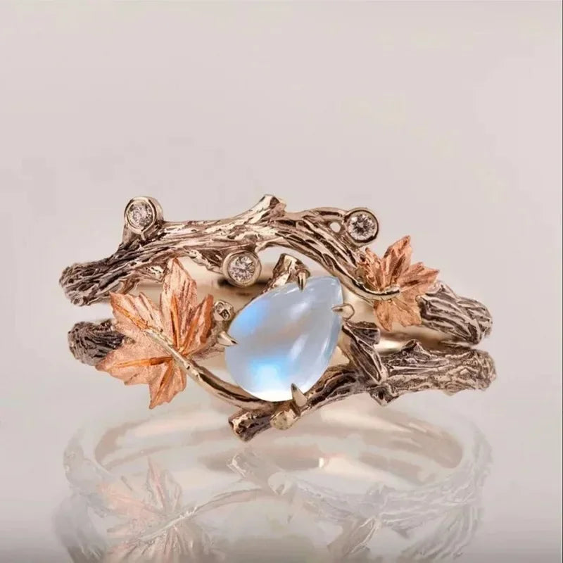Bague Feuilles d'Automne avec Perle