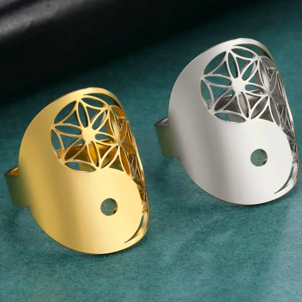 Pierścionek Geometryczny Yin Yang złoty