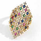 Szeroki damski pierścionek tęcza w kolorze srebrnym