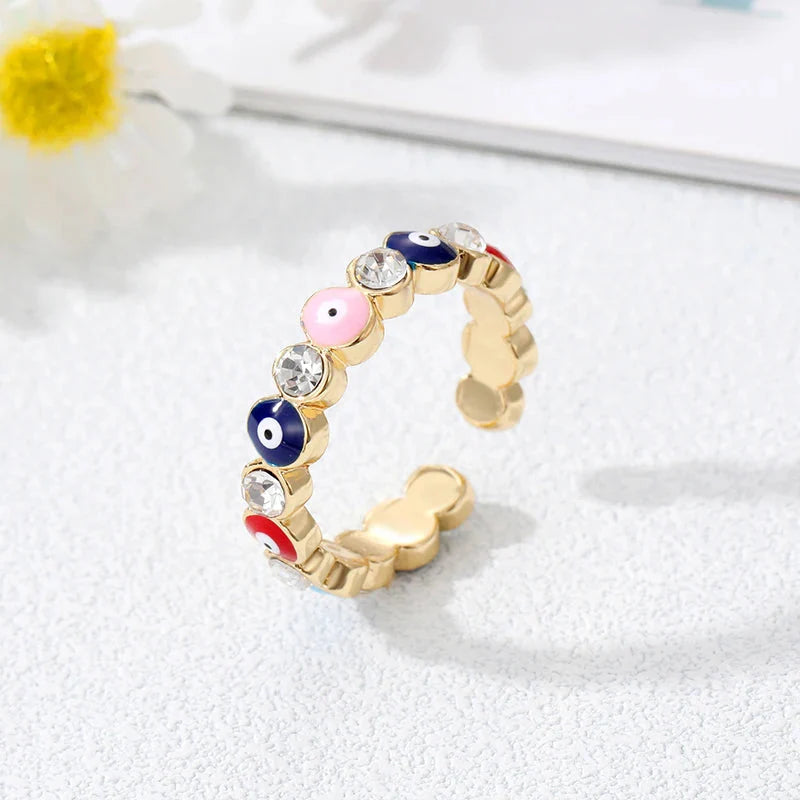 Pierścionek Złe Oko Niebieskie Turecki Styl Boho wielokolorowy