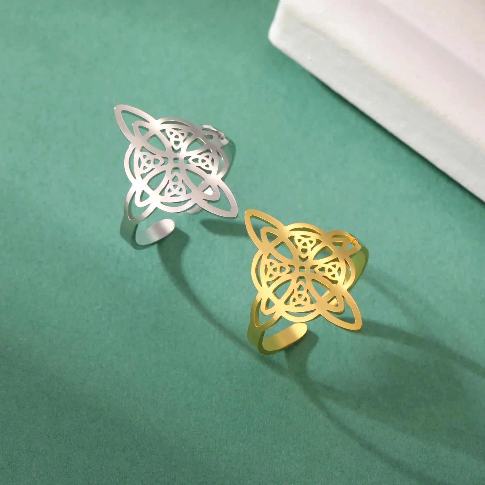 Pierścień Węzeł Czarownicy Ochrona Pierścionek Damski Wicca złoty