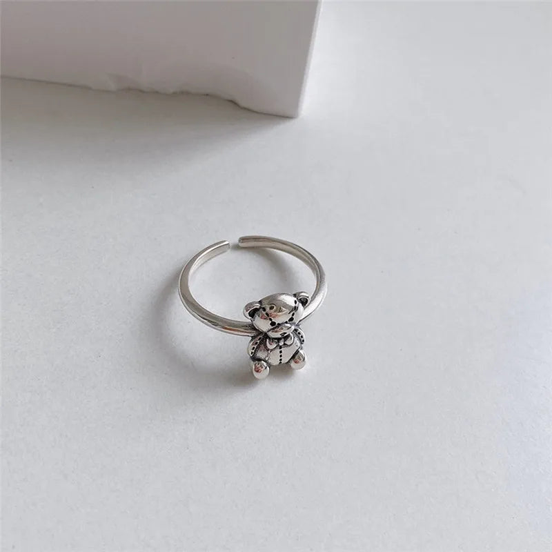 Pierścionek Retro Niedźwiedź Srebrny