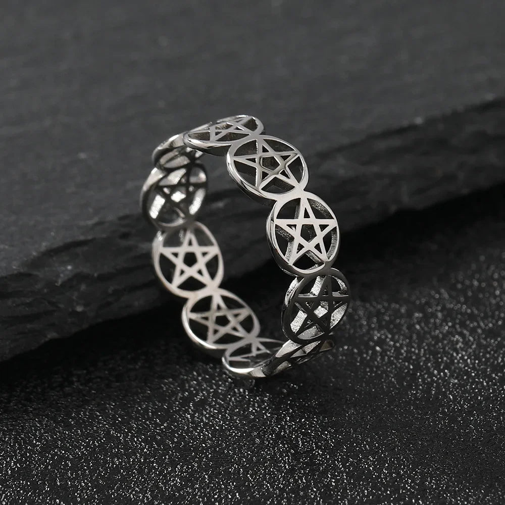 Pierścień Pentacle Czarownictwo Kobieta Pierścień Wicca srebrny