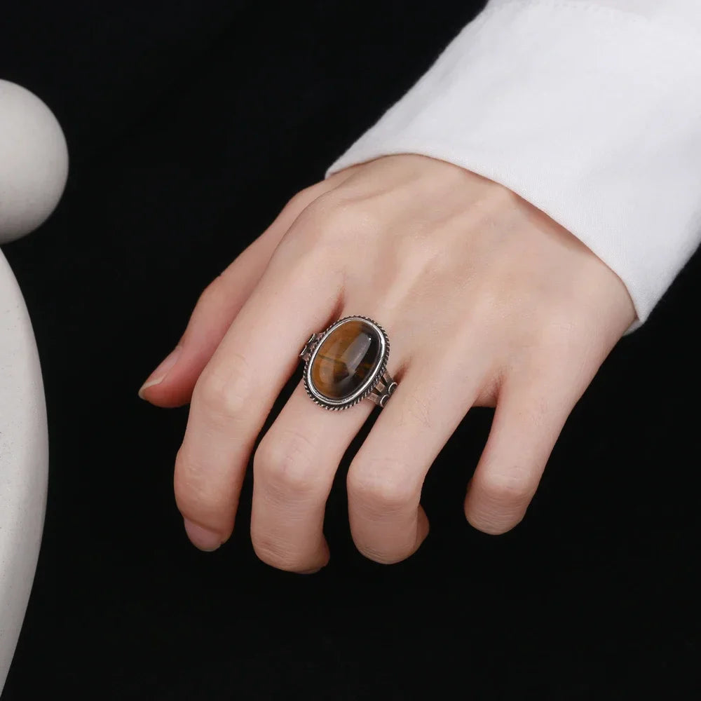 Pierścionek z kamieniem oko tygrysa dla kobiet