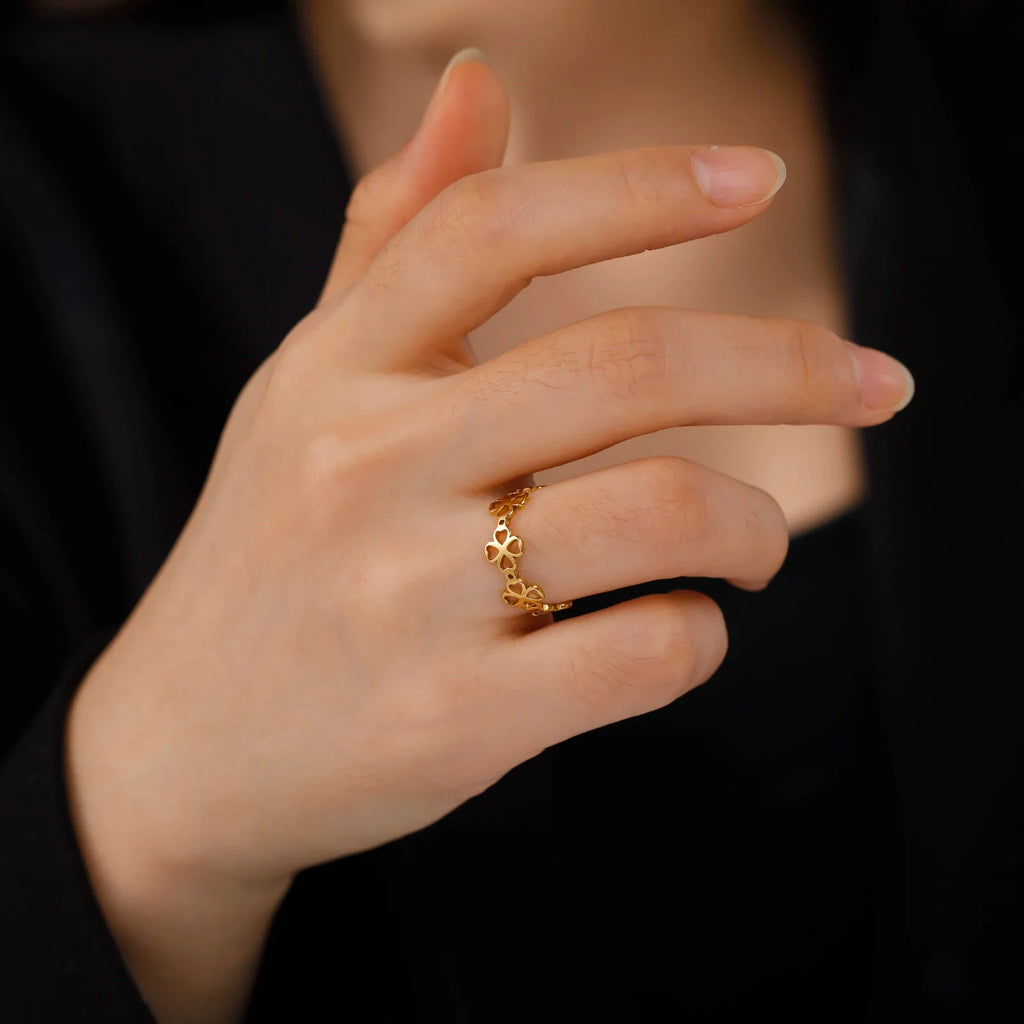 Bague Rétro avec Trèfles à 4 Feuilles pour Femme or
